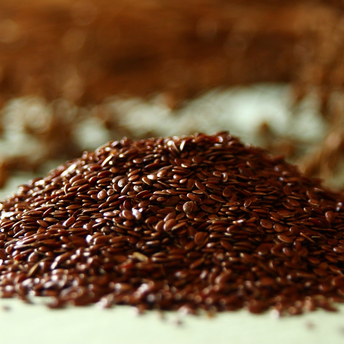 Canadian brown flaxseed showing glossy flat seeds
